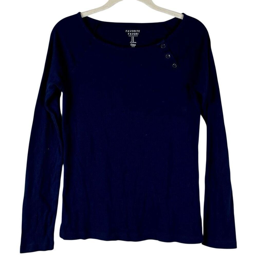 Gap Favorite Navy Blue Long Sleeve Decorative Button Top Medium